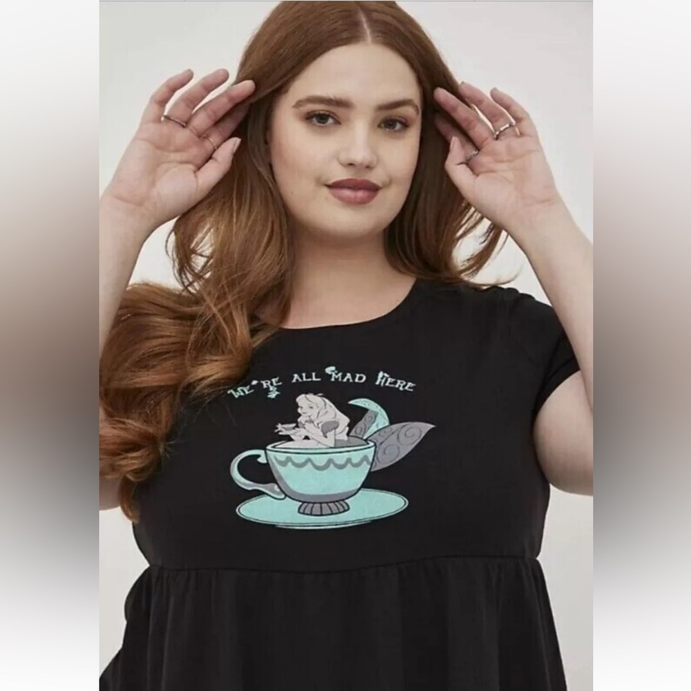 Torrid Disney Alice In Wonderland We're All Mad Here Black Babydoll